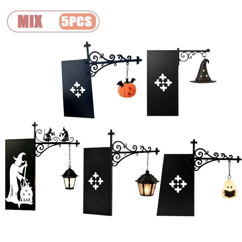 lampe suspendue vintage noir sorcières gravure lanterne chaîne rétro décoration halloween