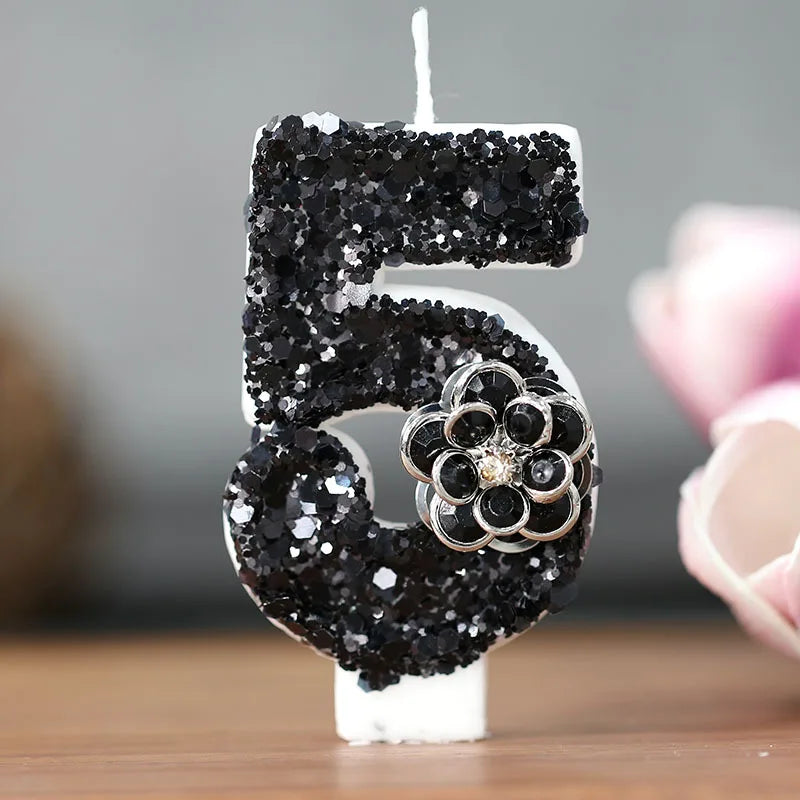 bougies chiffres paillettes noires festives anniversaire mariage décoratives numérotation festive