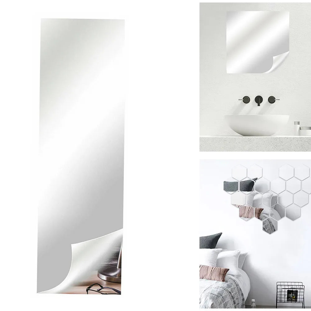 miroir auto adhésif blanc moderne acrylique décoration murale fond maison 200cm 50cm