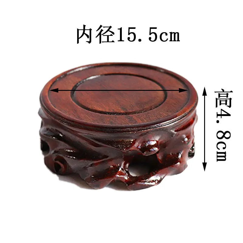 support bois marron artisanal sculpture traditionnel stand objet rond