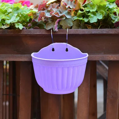 pots fleurs suspendus rayures verticales blanc jaune violet vert orange rose modernes crochets jardinage