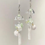 boucles d'oreilles fleurs pompons peluche plaque métallique gravée chic romantique transparent vert bleu orange