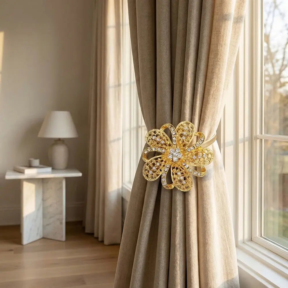 accessoires fenêtres clips magnétiques fleurs décoratives tissu motifs géométriques doré classique élégant 21cm