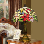 lampe table art nouveau multicolore motifs floraux tiffany abat jour vitrail base solide traditionnelle
