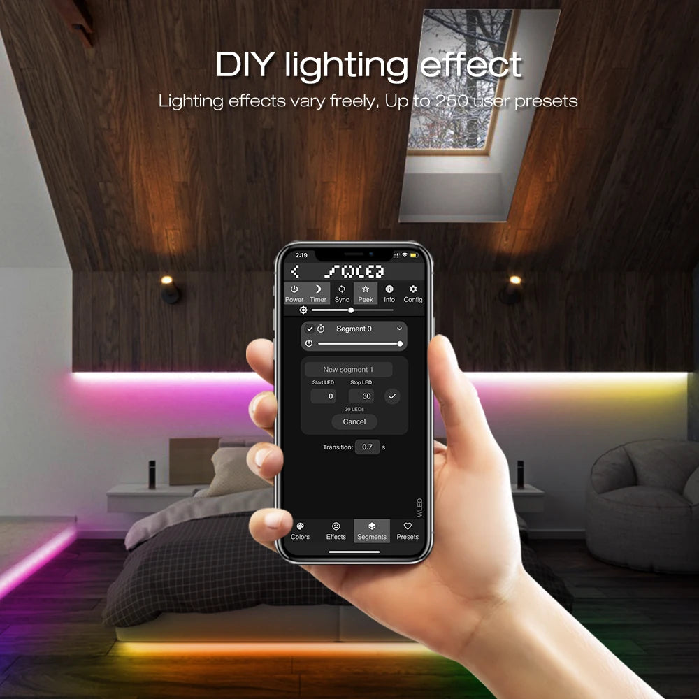 contrôleur led esp32 wled ws2811 ws2812 ws2815 sk6812 rgb usb 12v 24v microphone app