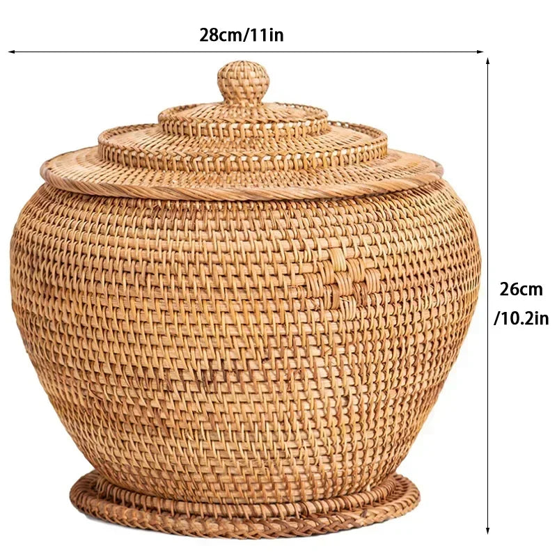 panier rotin tissé main couvercle rangement thé fruit gâteau snack naturel traditionnel artisanal