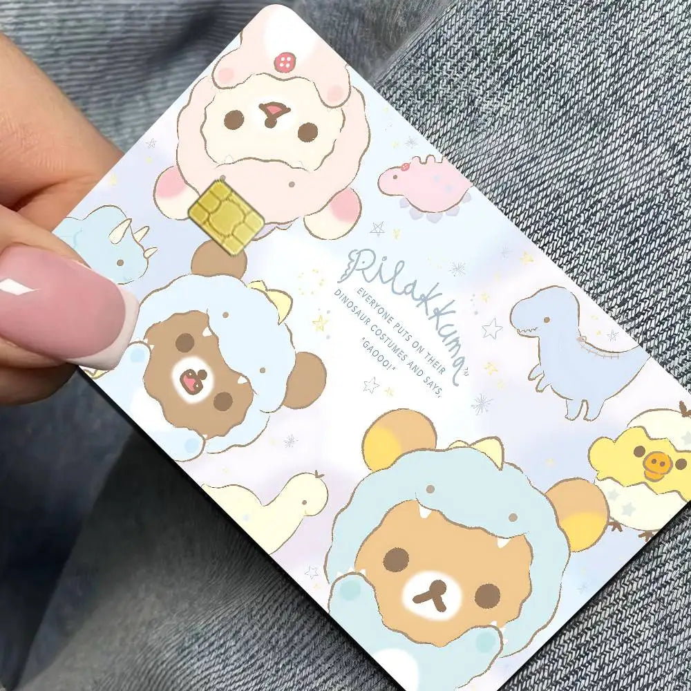 sticker adhésif carte bancaire dessin animé ours mignon rose bleu clair blanc