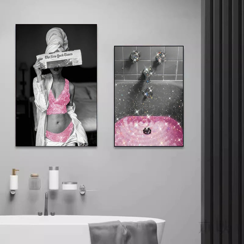 affiche moderne pailletée rose pâle sans cadre papier toilette toile impression hd chambre salon