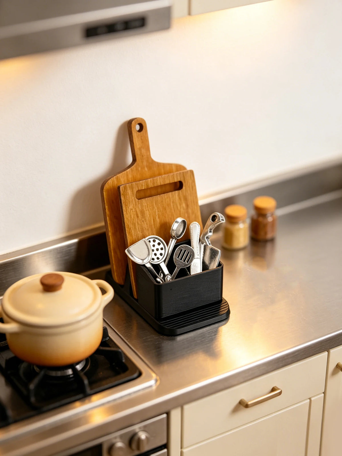 ensemble couteaux cuisine miniature noir texture bois moderne minimaliste