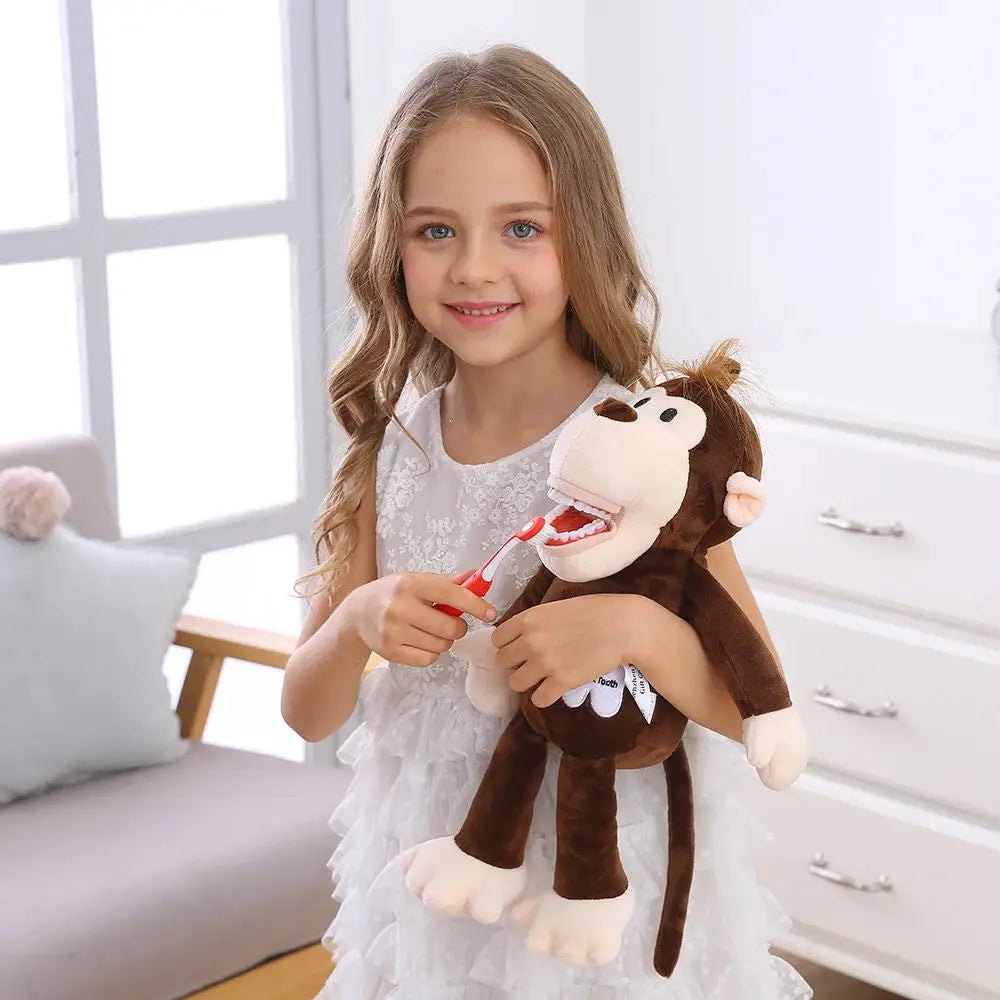 jouets peluche animaux tigre girafe lion dents brossage éducation cadeaux doux imitation dentistes