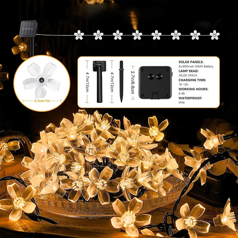 guirlande lumineuse solaire fleurs modernes blanc doré extérieure autoinstallation festive jardin patio