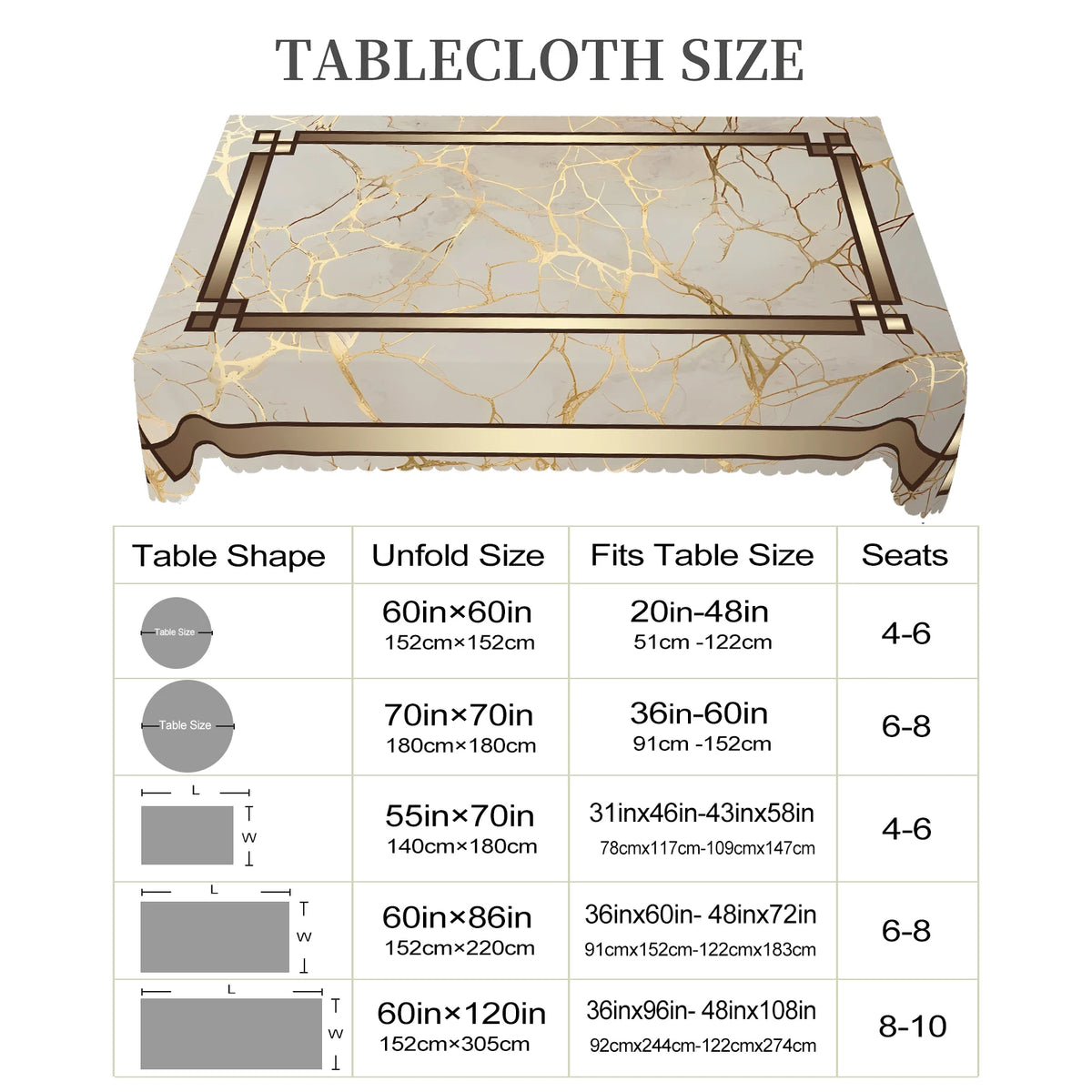 nappe table marbre doré classique imperméable extérieur mariage pâques beige marron veines scallops