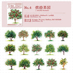 sticker illustration arbres divers couleurs feuillage adhésif album photo créatif vert rose blanc