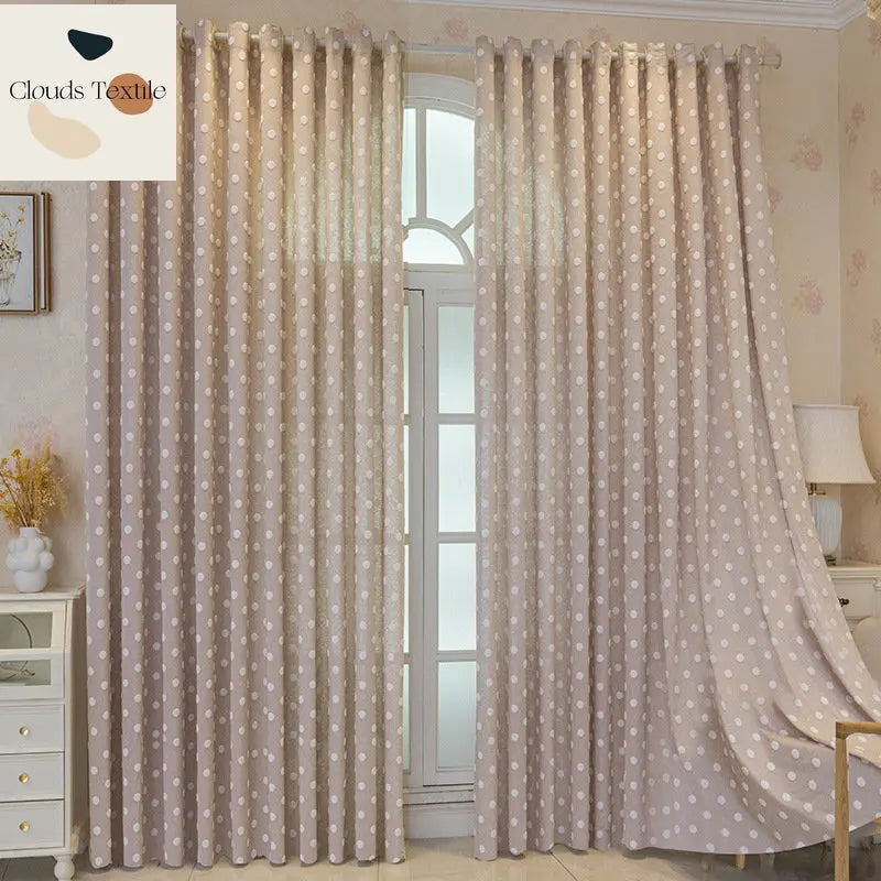 rideau moderne beige clair blanc motif points opacité salon chambre fenêtre polyester épais