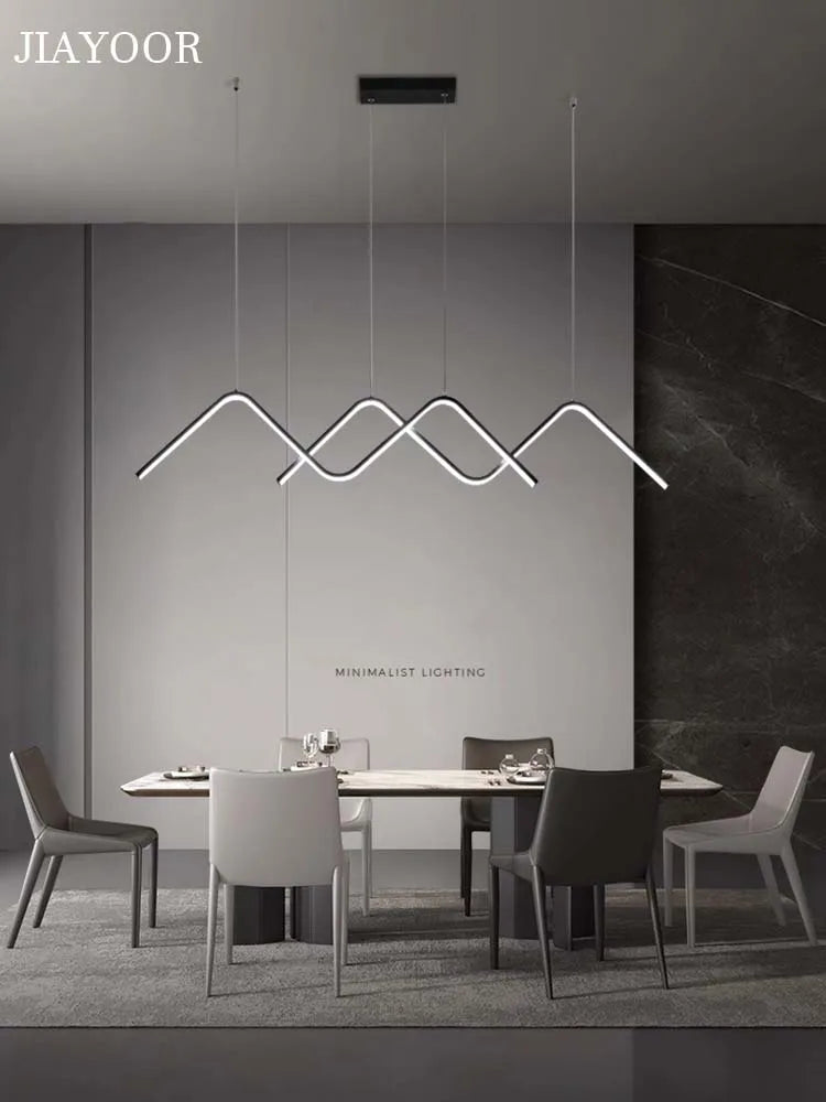 suspension lumineuse pendentif led moderne minimaliste ligne ondulée blanc opacité restaurant cuisine