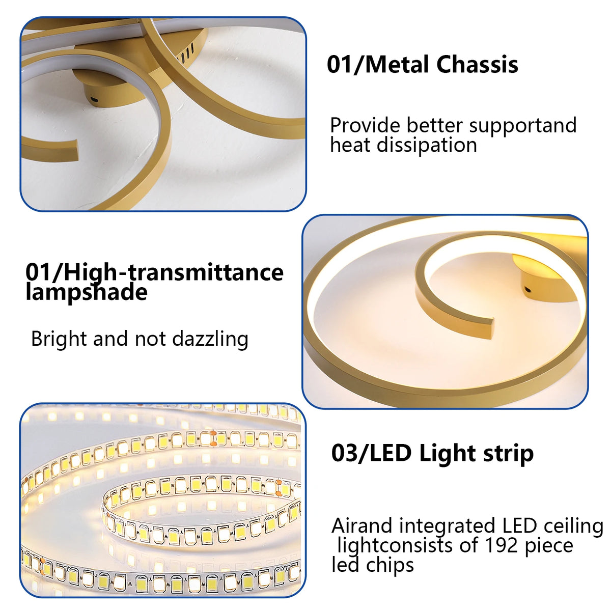 plafonnier led or contemporain circulaire ondulé opacité éclairage quotidien 15 ampoules led 10 15m²