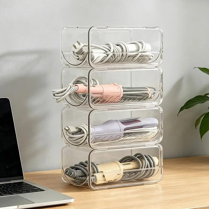 organisateur rangement accessoires coiffure transparent clips modernes fers lissers sèche cheveux cordonnets minimalistes