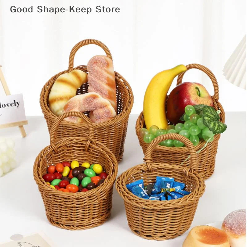 paniers rangement rotin tressé marron clair respectueux l'environnement utilisation multiple organisation cuisine fruits légumes