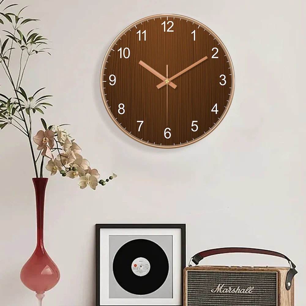 horloge murale bois grainé aiguille quartz minimaliste salon chambre moderne