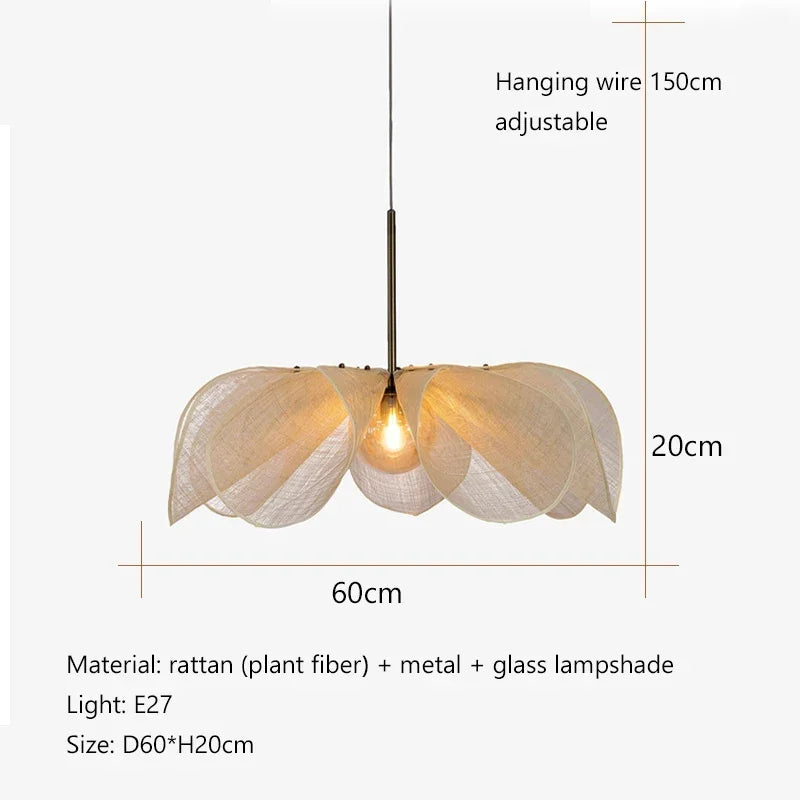 lampe suspendue moderne feuilles ouvertes blanc cassé chaîne métallique encastrée lumière neutreversible