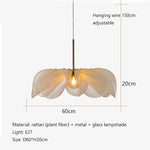 lampe suspendue moderne feuilles ouvertes blanc cassé chaîne métallique encastrée lumière neutreversible