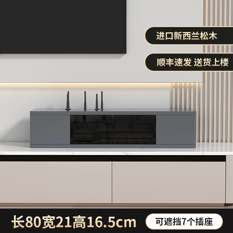 boîte rangement routeur wifi noir blanc moderne organisation living room.storage