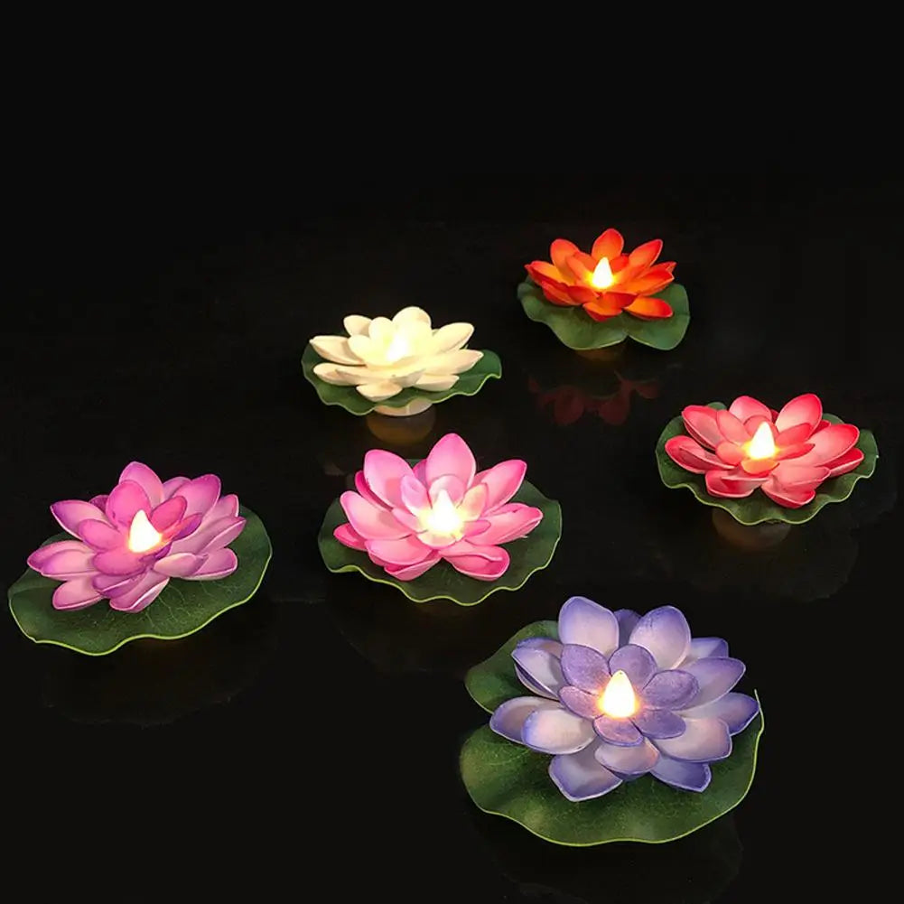 bougies flottantes fleur lotus blanc rose orange violet décoration intérieure artificielle lumière paysagère