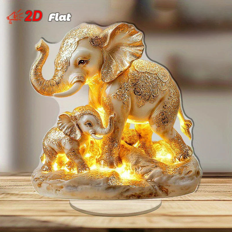 statue éléphants doré bébé motif floral décoration led opaque base transparente asiatique hindou
