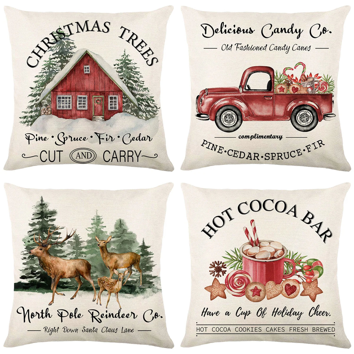 coussin carré noël arbre renne guirlande bonhomme neige décoration maison traditionnel opacité fixe