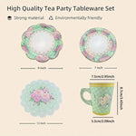 vaisselle jetable service thé ensemble 16 invités tasses assiettes serviettes fleurs roses vintage vert