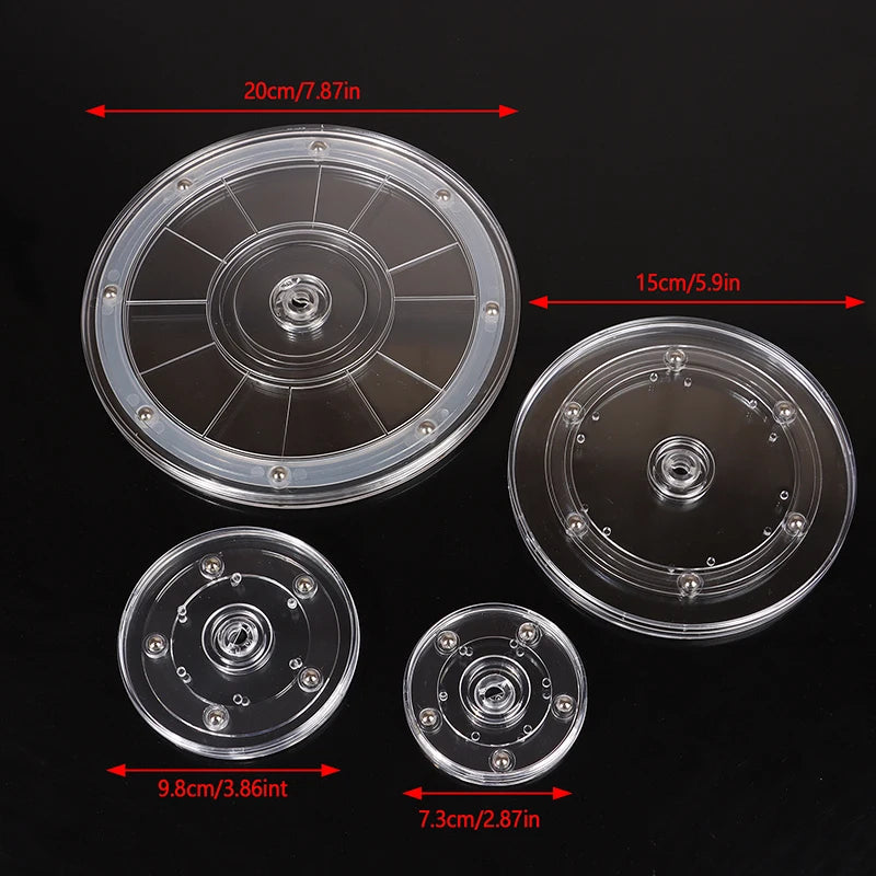 support disque transparent moderne rotatif 360 degrés sections rondes différentes tailles