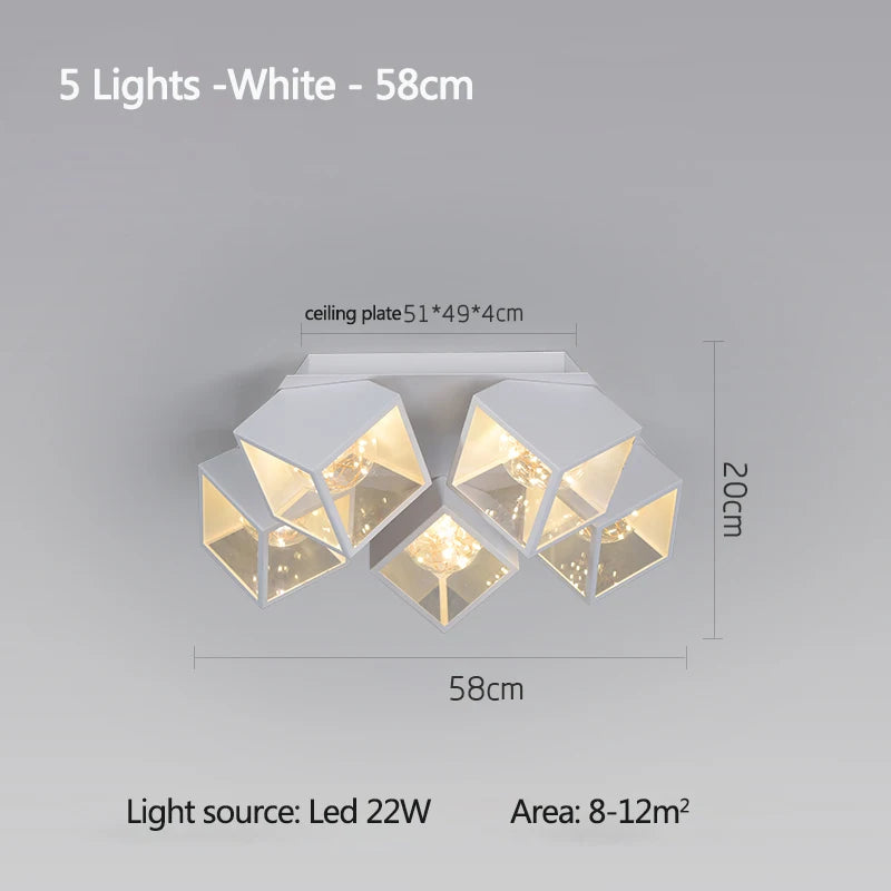 lampe suspendue moderne cubiques géométriques noir blanc chaînes interrupteur tactile chambre salon