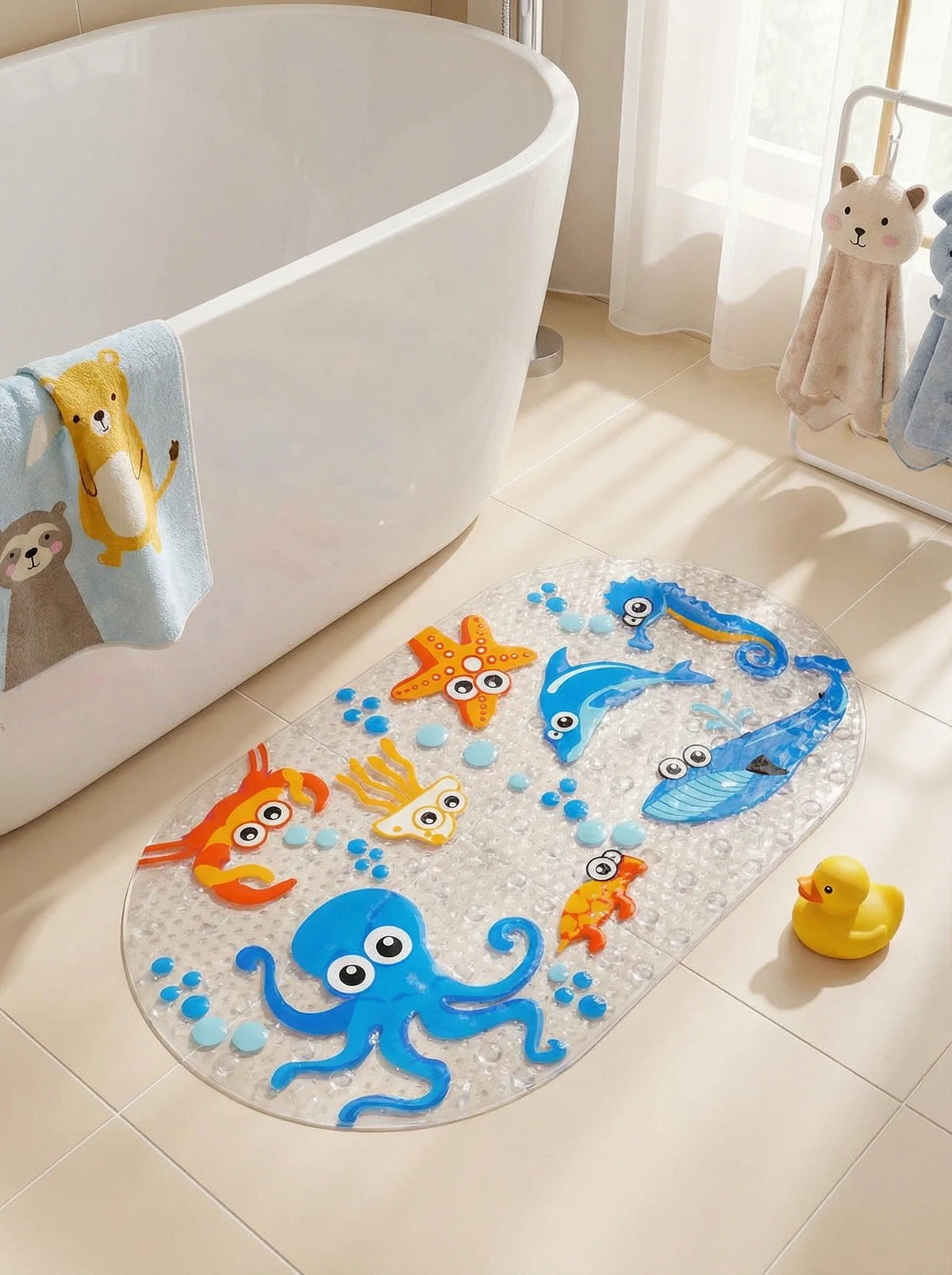 tapis bain antidérapant motifs animaux marins transparent coloré sécurité bain enfants poissons bulles pvc