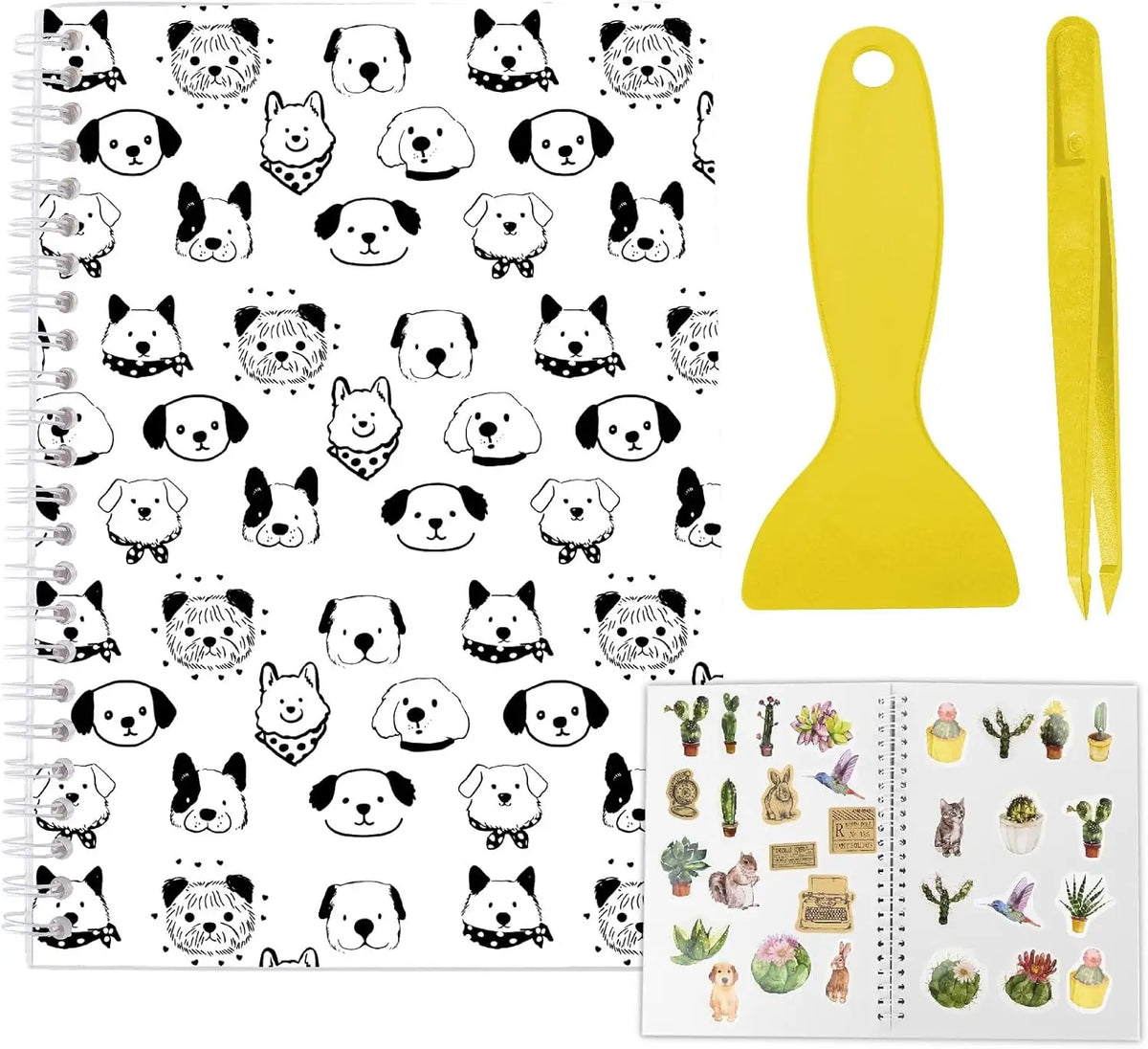 carnet notes blanc moderne 40 pages autocollantes motifs chiens stylos adhésifs spirale