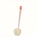 brosse bain douce flexible moderne poignée anneau blanc rose pâle texture maille corps nettoyage