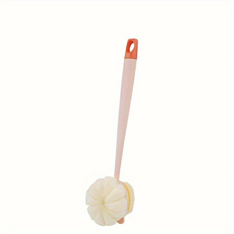 brosse bain douce flexible moderne poignée anneau blanc rose pâle texture maille corps nettoyage