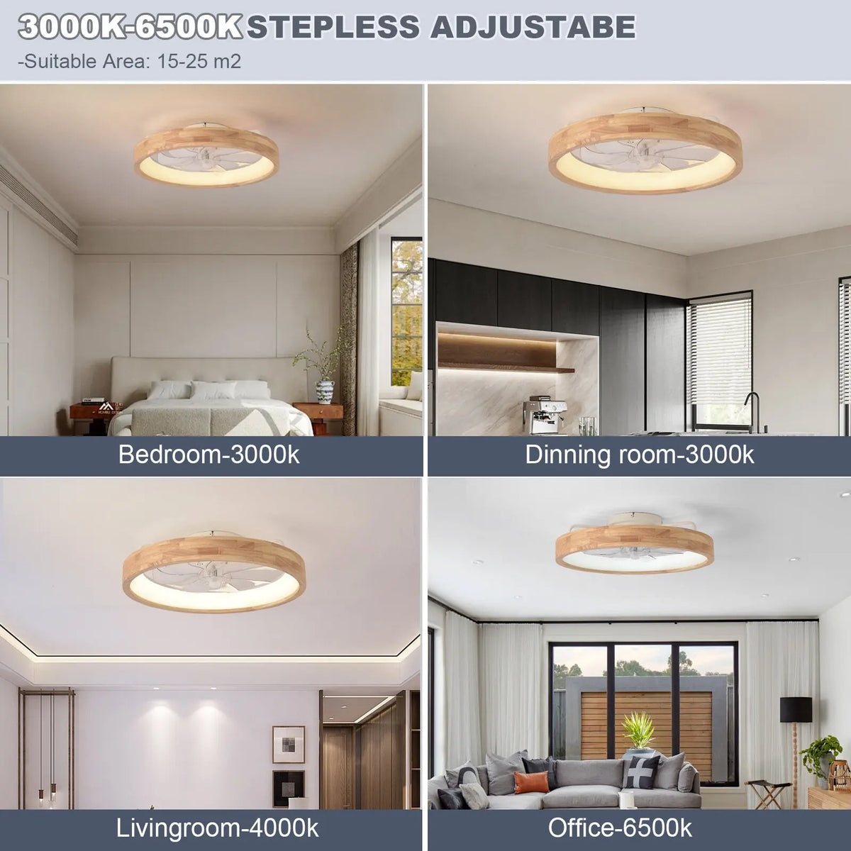 ventilateur led moderne bois naturel télécommande minimaliste chambre restaurant decoration ventilation électrique