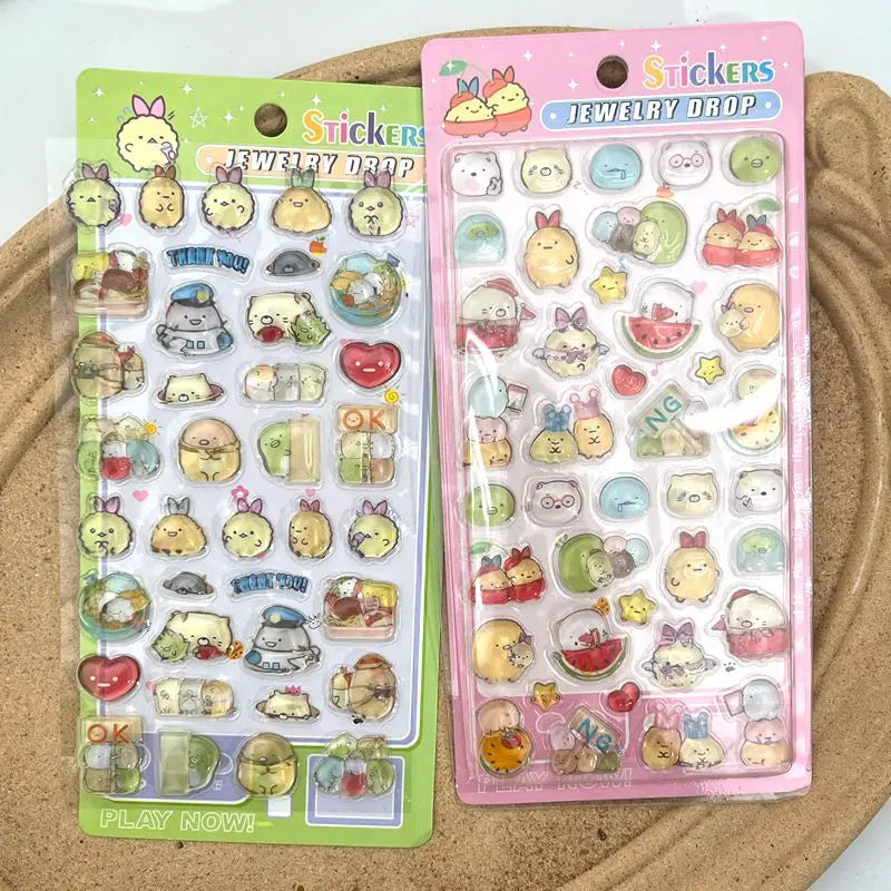 sticker kawaii transparent dessins animés lettres fruits coeurs vert rose bleu clair étudiant cadeau