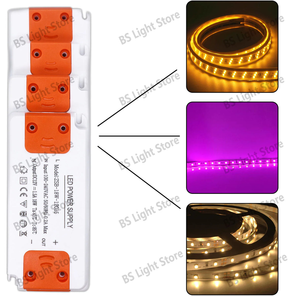 alimentation led 12v 24v 100v 240v 12w 18w 24w 36w 60w 120w blanc or