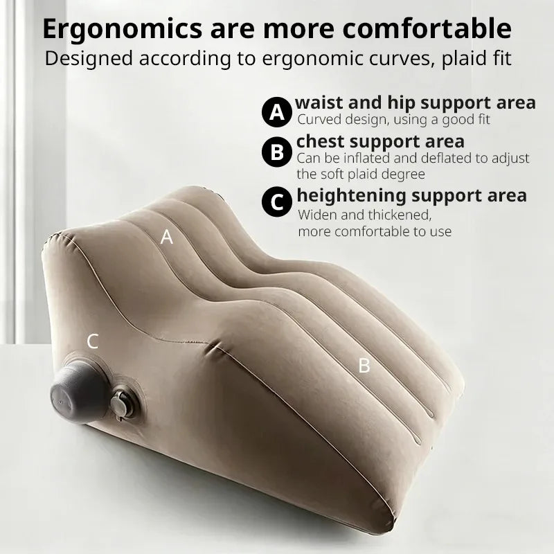 coussin gonflable ergonomique velouté beige antidérapant fibre polyester coton pompe air inclusion pvc assistance