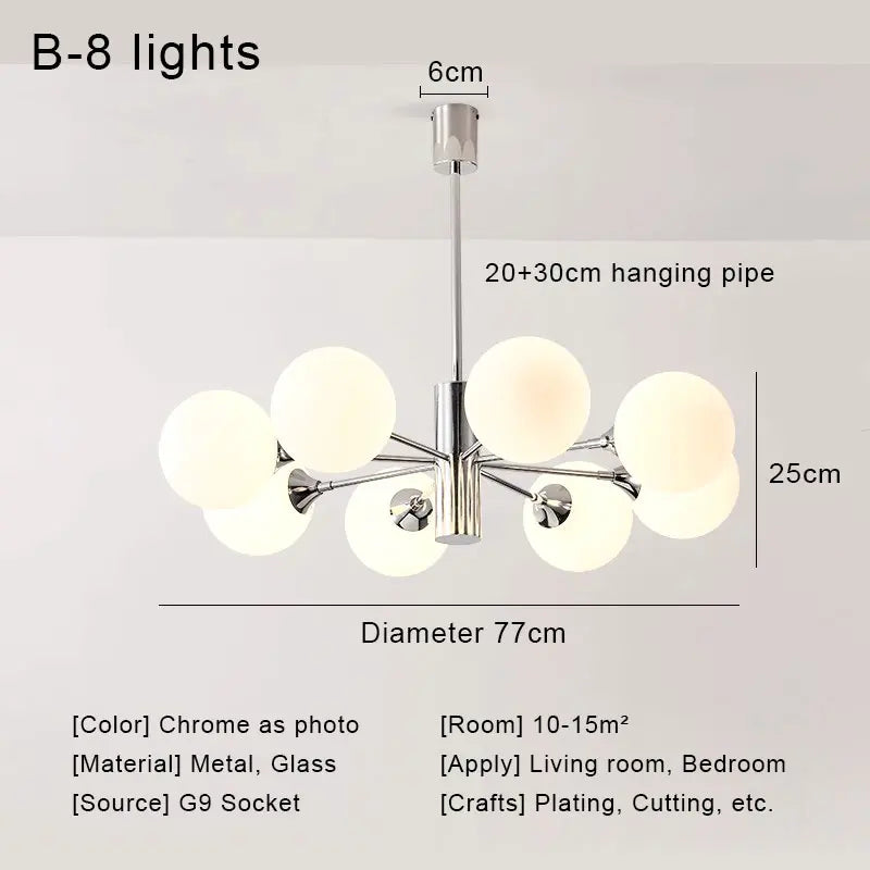 Suspension lumineuse moderne boules sphériques translucides structure chromée salon chambre coucher