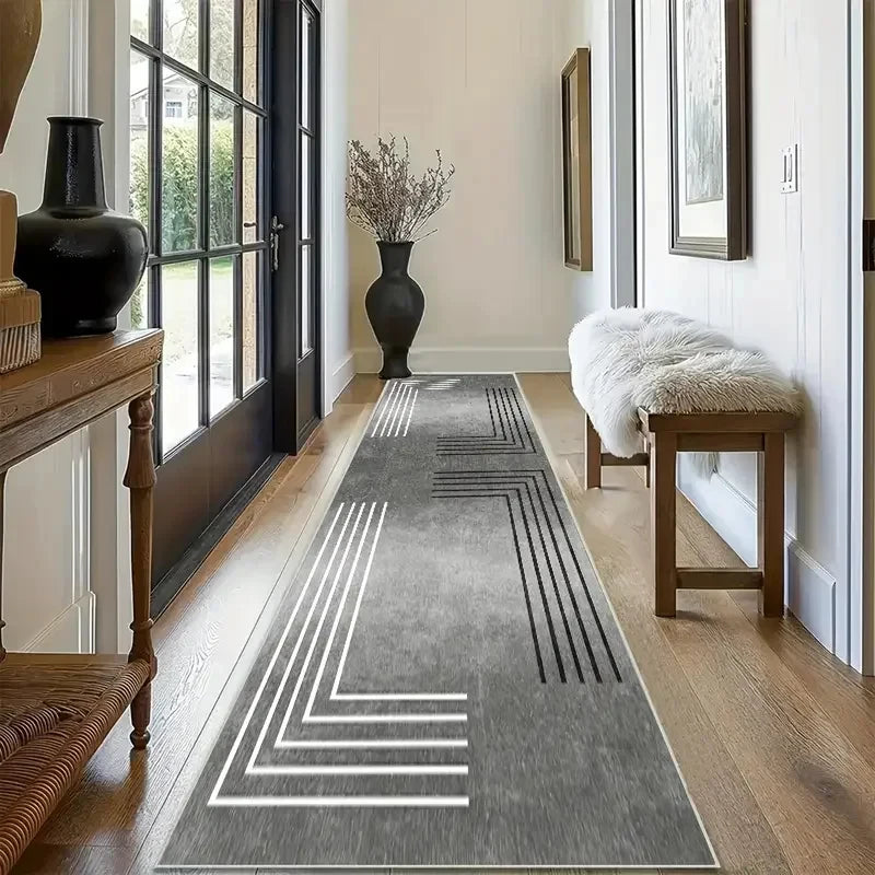tapis géométrique moderne gris blanc antidérapant polyester maison chambre salle bain