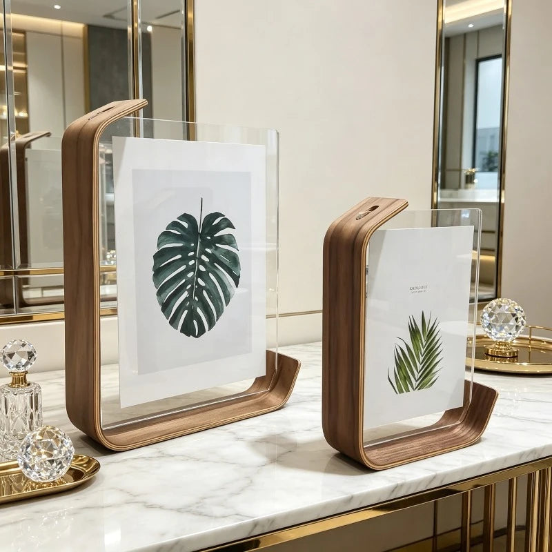 cadre photo double face acrylique bois transparent feuille tropicale moderne décoration intérieure photo mariage