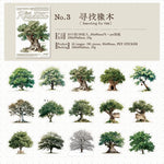 sticker illustration arbres divers couleurs feuillage adhésif album photo créatif vert rose blanc