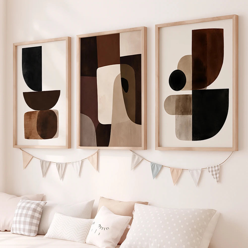 tableaux decoratifs abstraits moderne toile geometrie aquarelle beige noir minimaliste chambre salon
