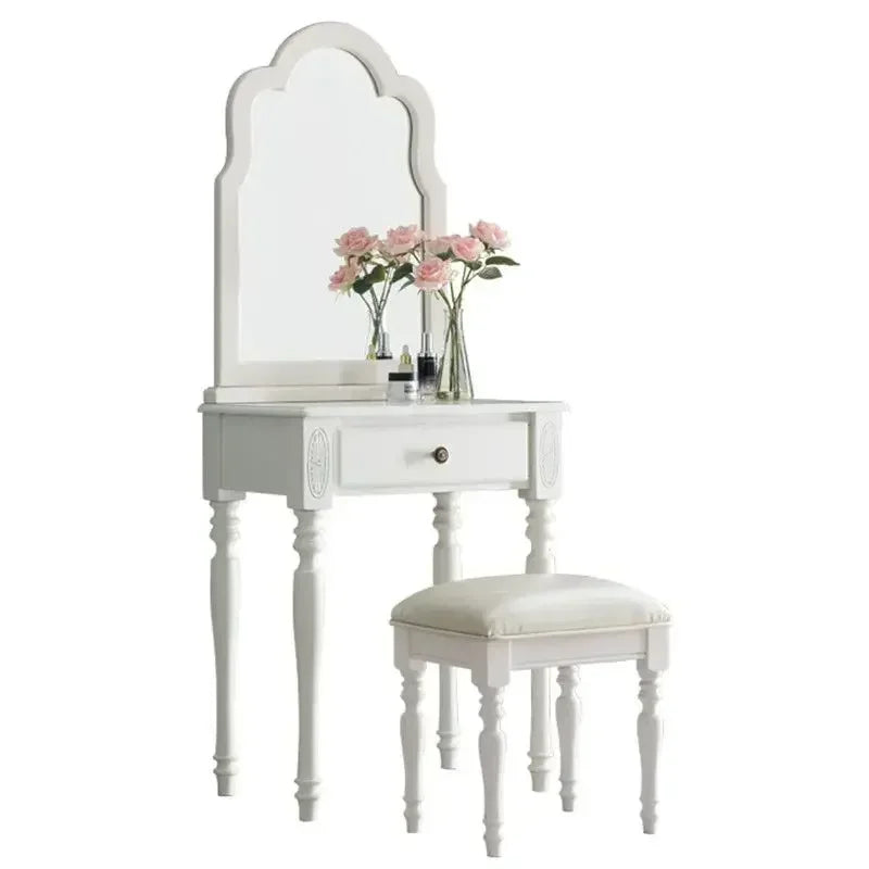 maquillage classique miroir intégré tabouret cuir bois chêne marronclair multifonctionnel chambre