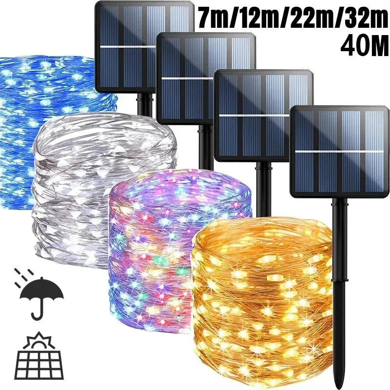 guirlande lumineuse solaire 7m 12m 22m 32m 40m multicolore blanc doré moderne