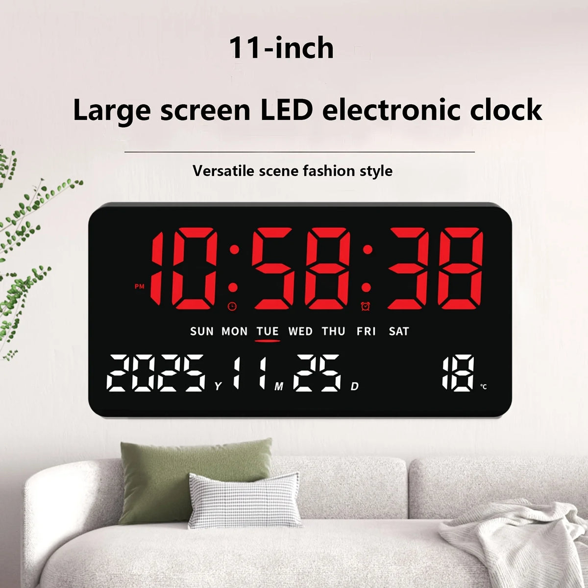 horloge électronique led moderne affichage heure date température noir rougeécran numérique minimaliste contemporain