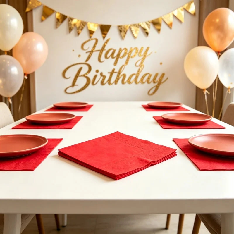 serviettes papier jetables rouges anniversaire décoration table vaissible occasion fête mariage baptême événement