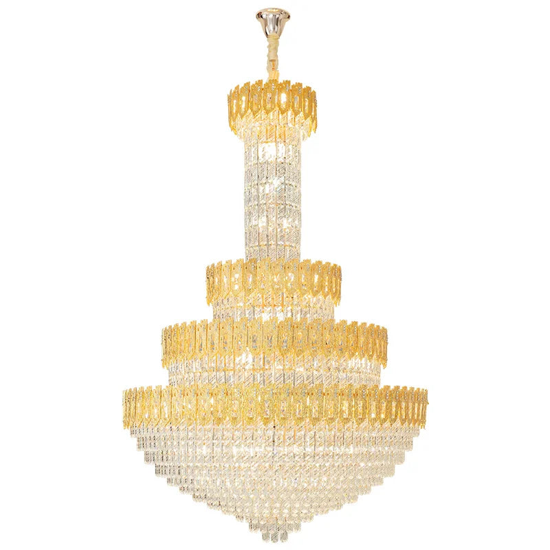 lustre doré cristal transparent classique suspension chaîne ajustable grande taille salon chambre moderne led